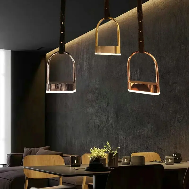 

Novelty Chrome Gold Metal Pendant Lamp Leather Changeable Special Lighting For Dining Room Kitchen Bedroom GN731JM