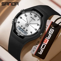 SANDA6320 nuevo reloj electrónico con pantalla Dual, reloj de moda resistente al agua para mujer, luz nocturna, reloj deportivo de cuarzo para estudiantes, reloj para hombre