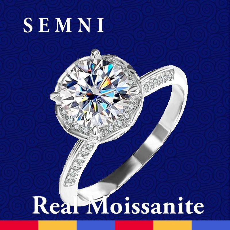 

SEMNI 2.0CT Moissanite Diamond Fountain Ring for Women 925 Sterling Silver Powerful Band Fine Jewelry Ruby Sapphire Emerald Gift