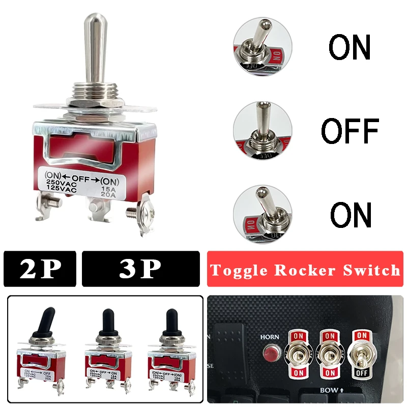 3 Pin DPDT Heavy Duty Rocker Toggle Switch for Boat Vehicle Bus Yacht Lorry,2 Pins Rocker Flick Switch with Waterproof Boot Cap