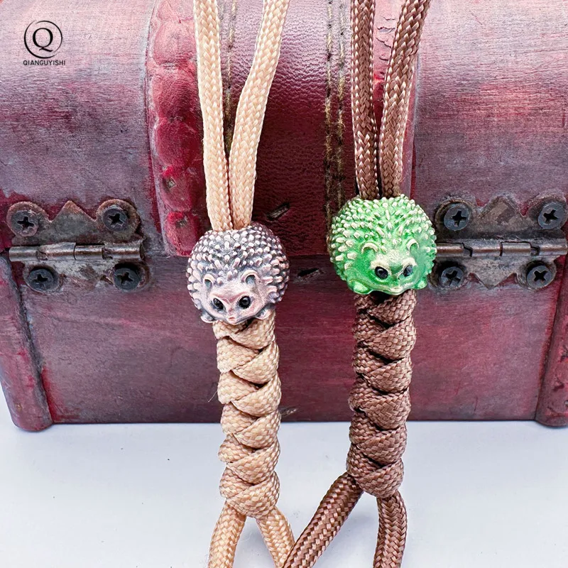 Cute hedgehog Brass Knife Beads Punk EDC Outdoor DIY Paracord Woven Bracelet Accessories Lanyard Pendants Flashlight Hangings