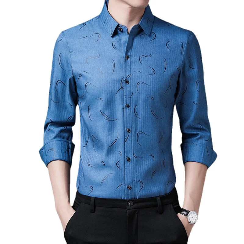 

2022 High Quality Men Luxury Brand Business Casual Long-Sleeved Shirts Men Spring And Autumn Fashion Slim Printed Formal Shirts