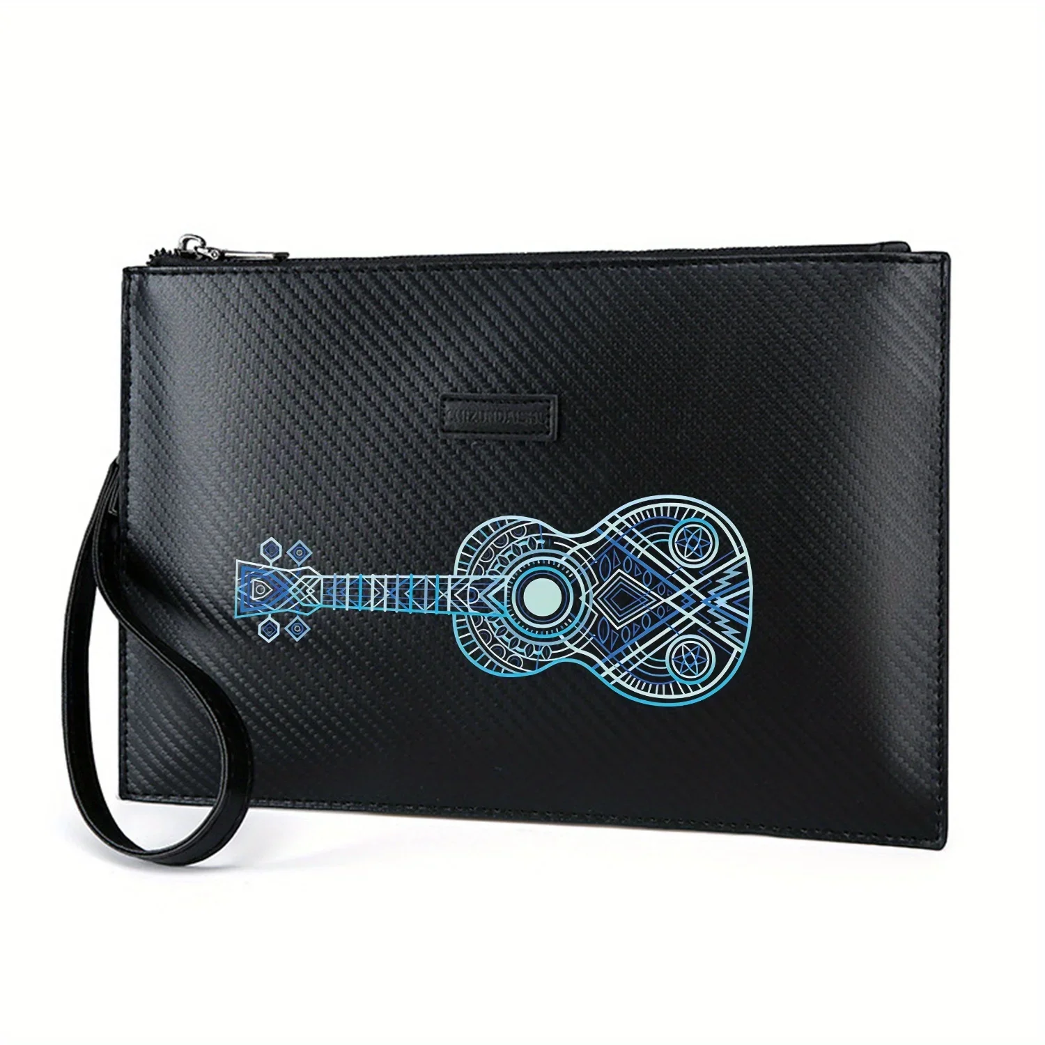 

Geometric art design ukulele with circles Elegant Printed PU Men's Handbag Fashionable and Practical for Everyday Carry