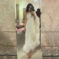 Luxury Feathers Evening Dresses A-Line Dubai Saudi Arabric Prom Dresses Customized Formal Gown Special Events Dress 2024