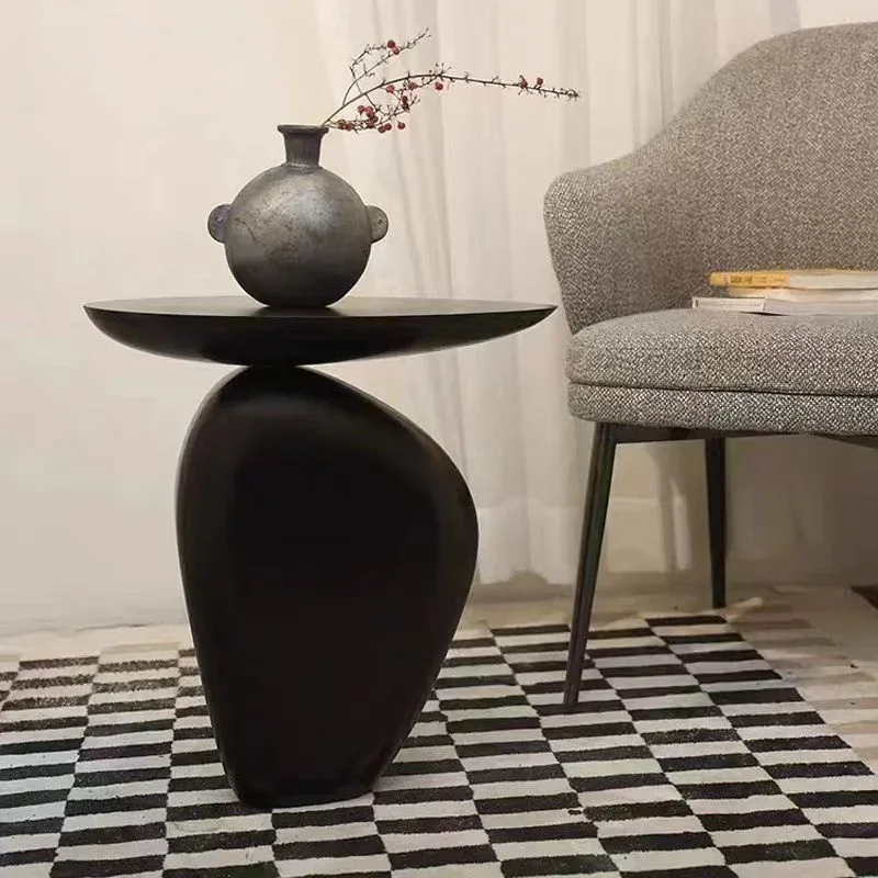 Modern wabi-sabi style black pebble side table creative special-shaped home living room bedroom corner table