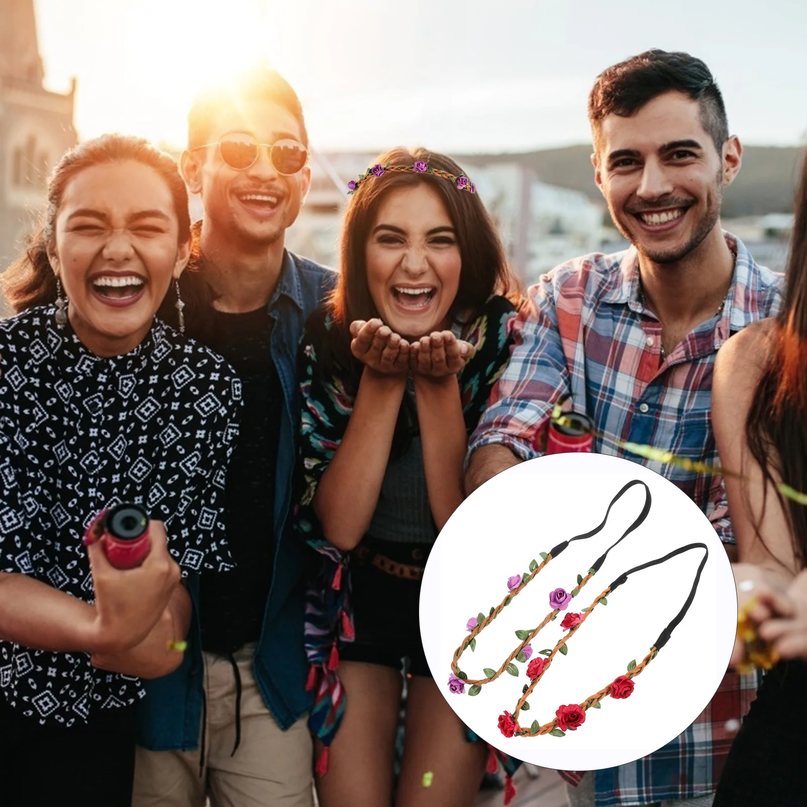 

4 шт., гирлянда с розами и цветочным принтом, повязки на голову с короной, свадебная вечеринка, аксессуары для волос, праздничный головной убор для женщин и девочек