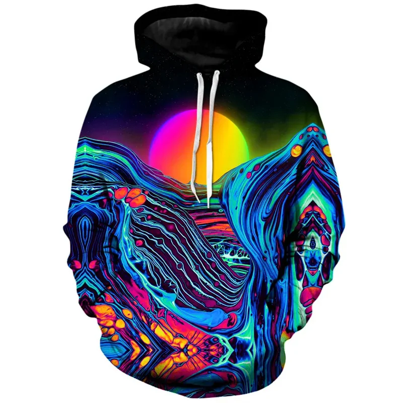 Colorful Sun Pattern Hoodies For Men Funny Sunset 3D Printed Sweatshirts Casual Pullover Long Sleeve Hooded Loose Tracksuits