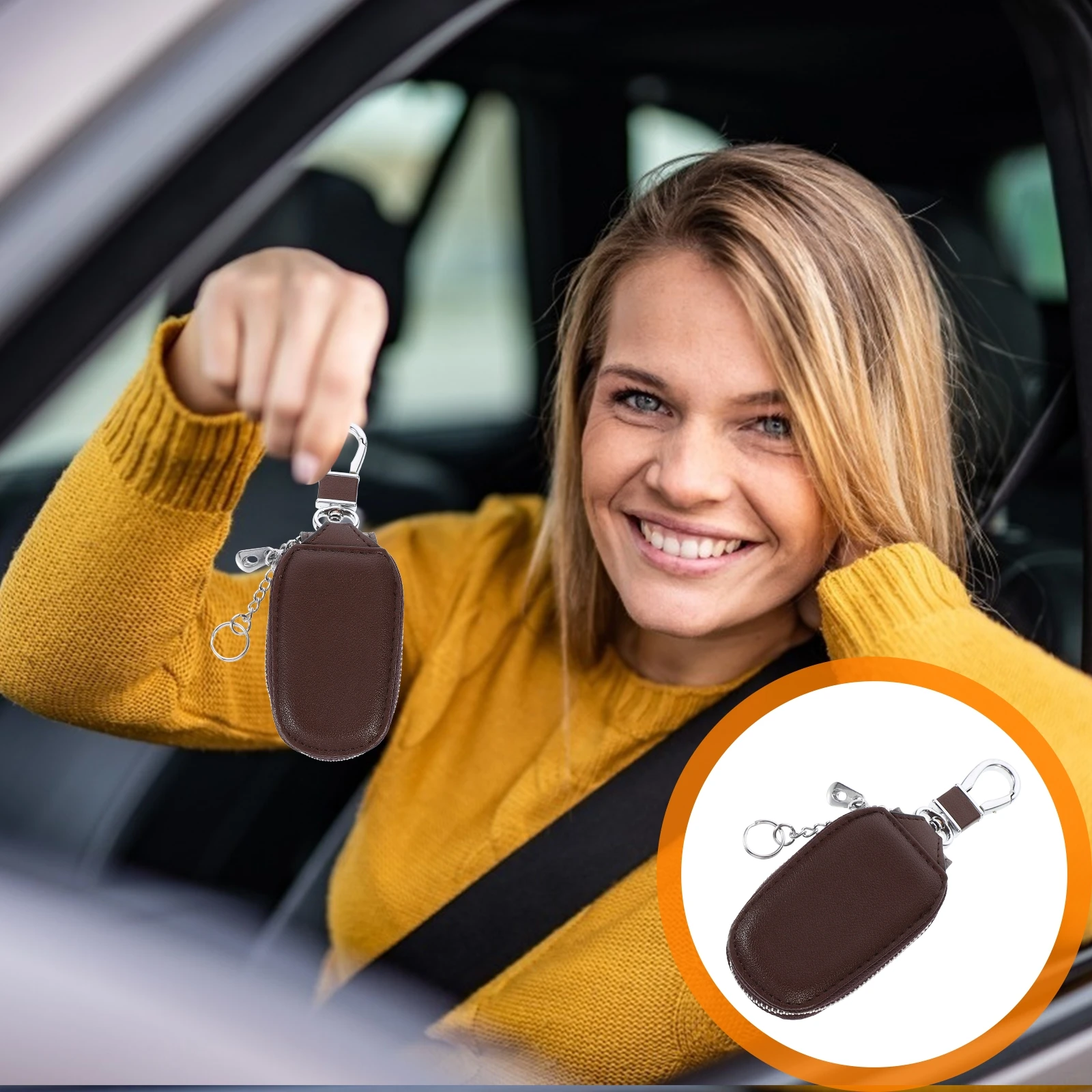 

1 pc Car Bag Zinc Alloy Key Storage Pouch Scratchproof Universal Fit Zipper Keycase for Car Keys Hook Design Key