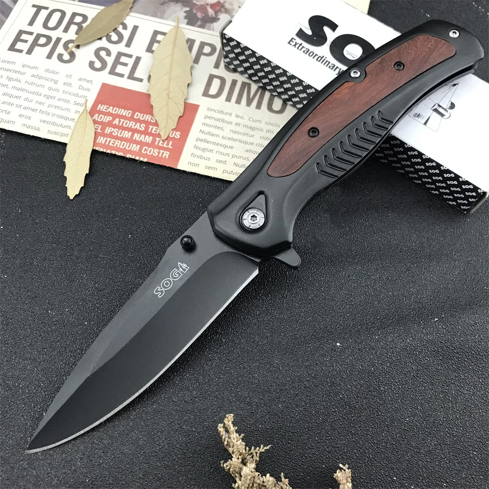 DA315 Top Selling Folding Knife 7Cr13Mov Blade 420 Steel with Shadow Wood Inlay Handle Outdoor EDC Camping Hiking Climbing Tool