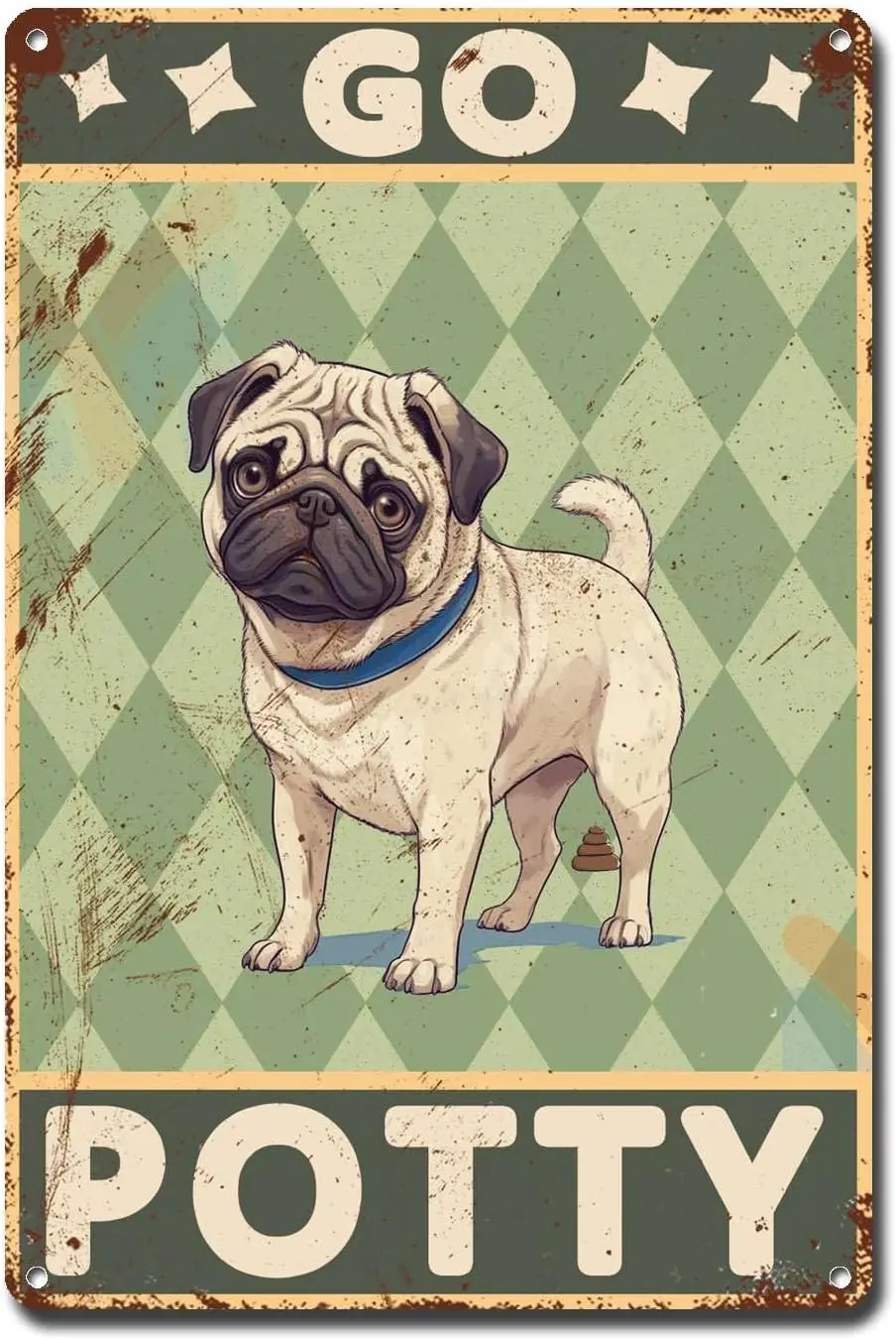 Metal Sign Tin Sign Wall Art Pug Go Potty Pug Pug Dog Wall Toilet Decor Animal Lover Gift Bathroom Dog Lover Home Handmade  sign