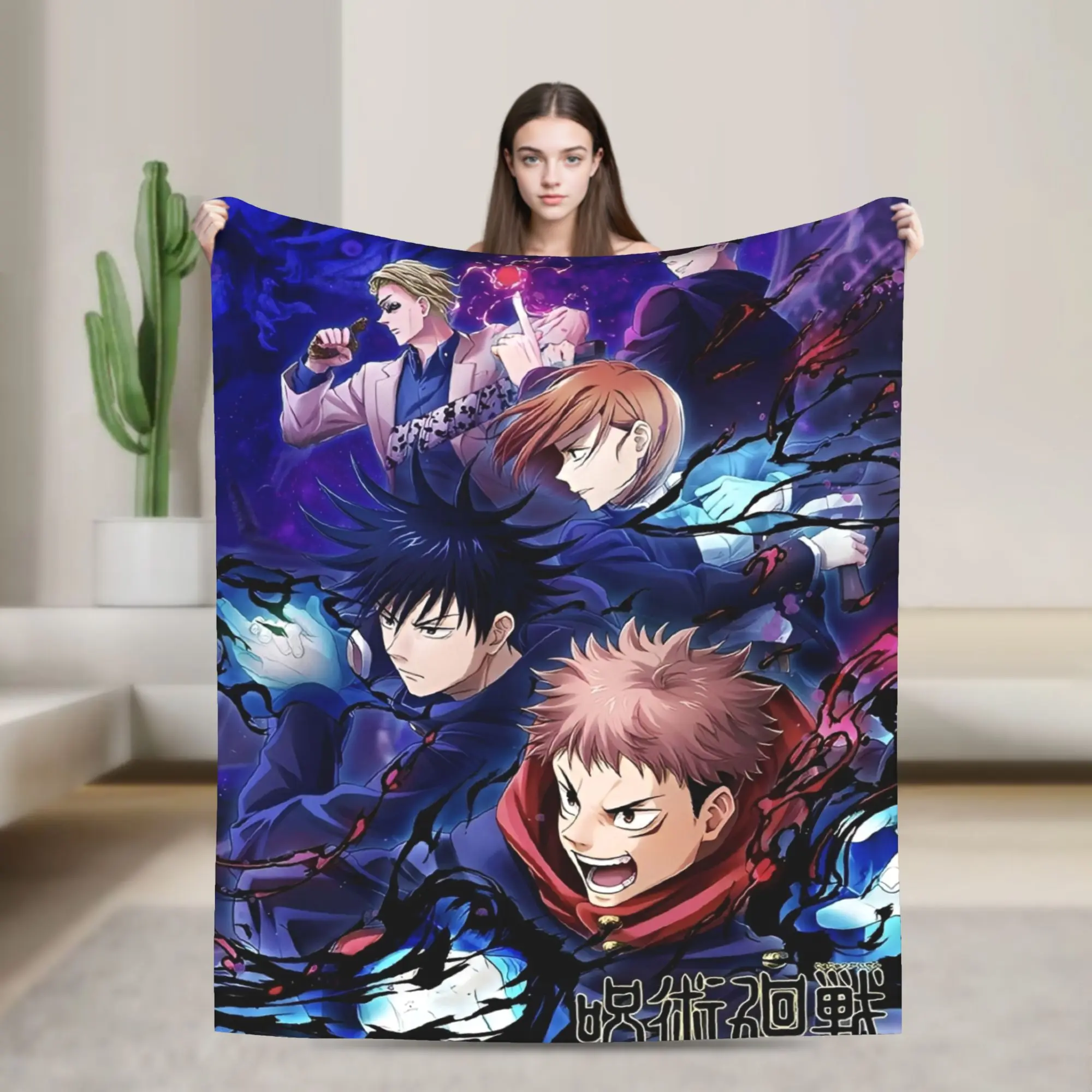 Jujutsu Kaisen Gojo Satoru Flannel Throw Blankets Anime Warm Bedspreads Blanket Travel Lightweight Multifunction Home