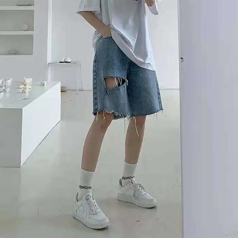 Shorts Women Denim Summer Loose Hollow Out Fashion Streetwear Trendy Washed All-match Harajuku Vintage Youth Ins 90's Aesthetic