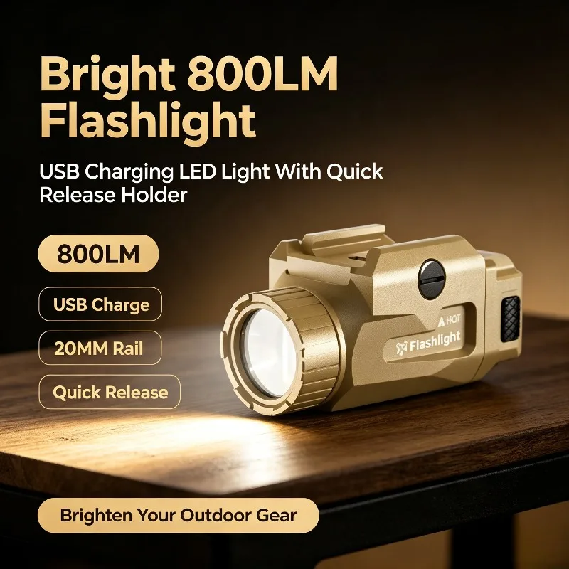 Quick Disassemble Holder 20MM Rail Fit 800LM USB Rechargeable LED Outdoor Flashlight