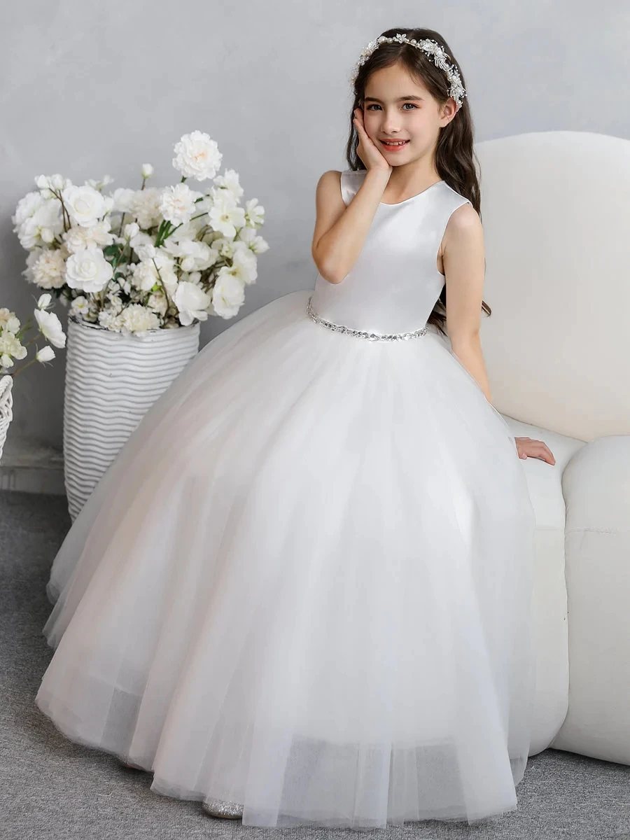 Crew Neck Tulle Flower Girl Dresses With Bowknot & Beading Waist vestidos de 15 años quinceañeras 2024 wedding party dress