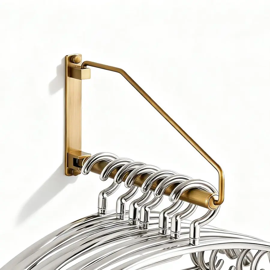 

Wall Mounted Clothes Hanger Rack Clothes Hook Solid Brass with Swing Arm Holder Clothing Hanging System Closet Storage Organizer