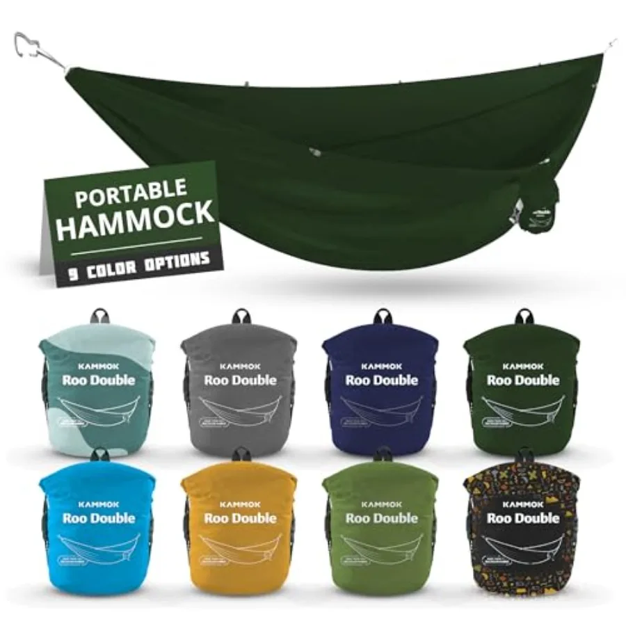 Roo Double Hammock Made from Strong 100 Recycled Water Resistant Ripstop Fabric Comfortable Packable Lightweight with Lifetime