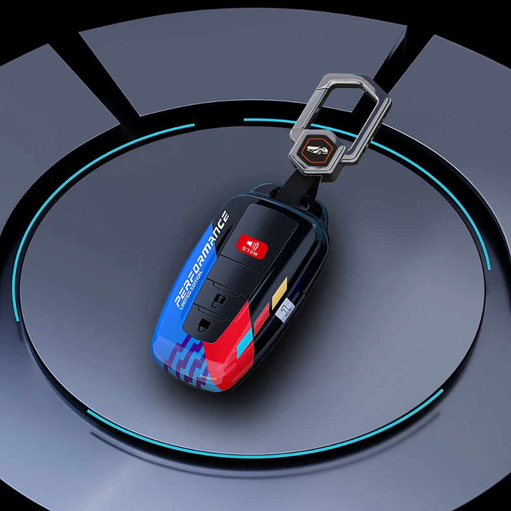 For Toyota Car Key Case Cover Fob Chain Ring Shell Camry RAV4 Avalon Corolla C-HR Prius 86 GT86 Highlander Mirai Carbon Fiber