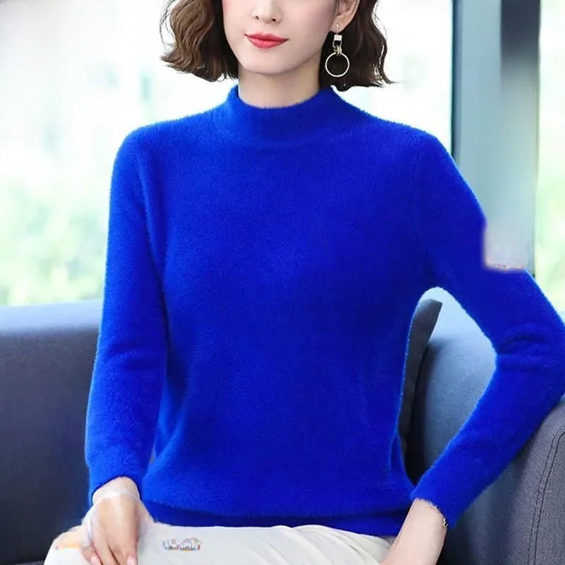 

New Winter Thiened Woolen Knitted Sweater Women's Faion Commute Sle Long Sve High Collar Pure Color Base irt