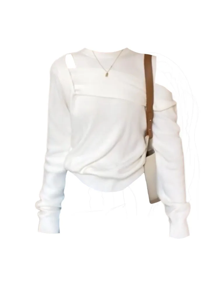 

Женский трикотажный пуловер с длинным рукавом и круглым вырезом