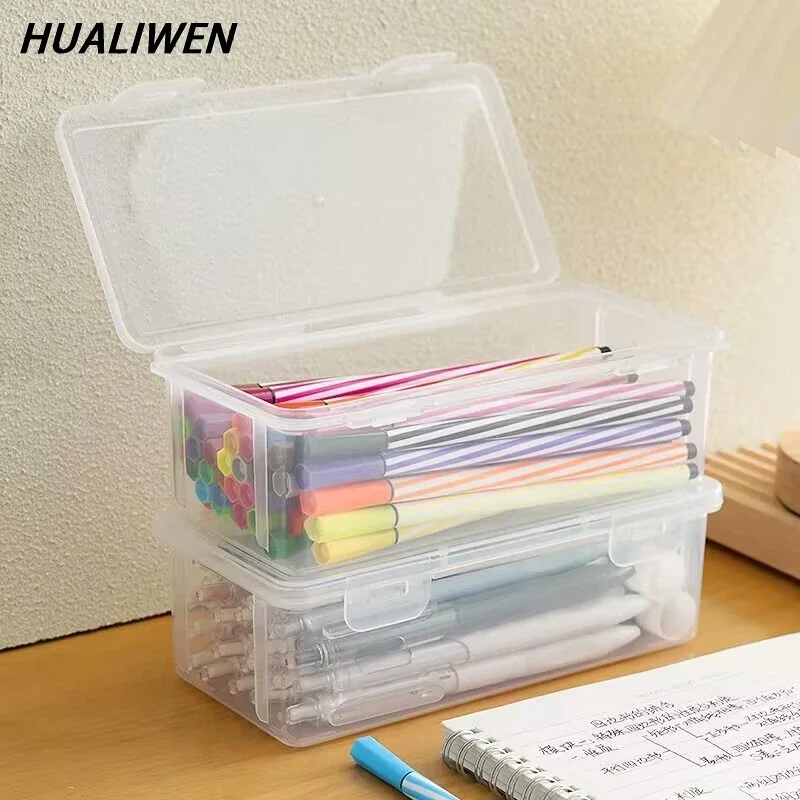 Pencil Storage Box, Large Capacity Transparent Stationery Storage Box, Pen Holder, Color Lead Children's Crayon Painting And