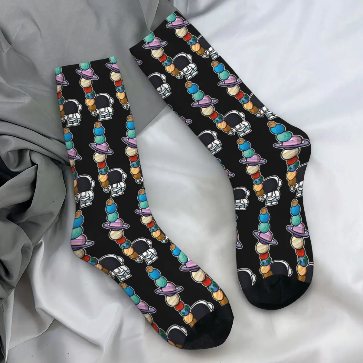 Ice Cream Socks Winter Eating Planet Astronaut Stockings Casual Men High Quality Socks Custom Climbing Non Slip Socks