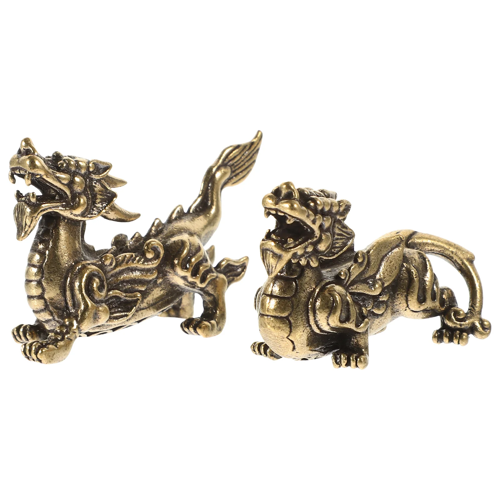 

2Pcs Kylin Desktop Decor Vintage Brass Animal Statue Miniature Creative Office Decoration Feng Shui Symbol Ornament