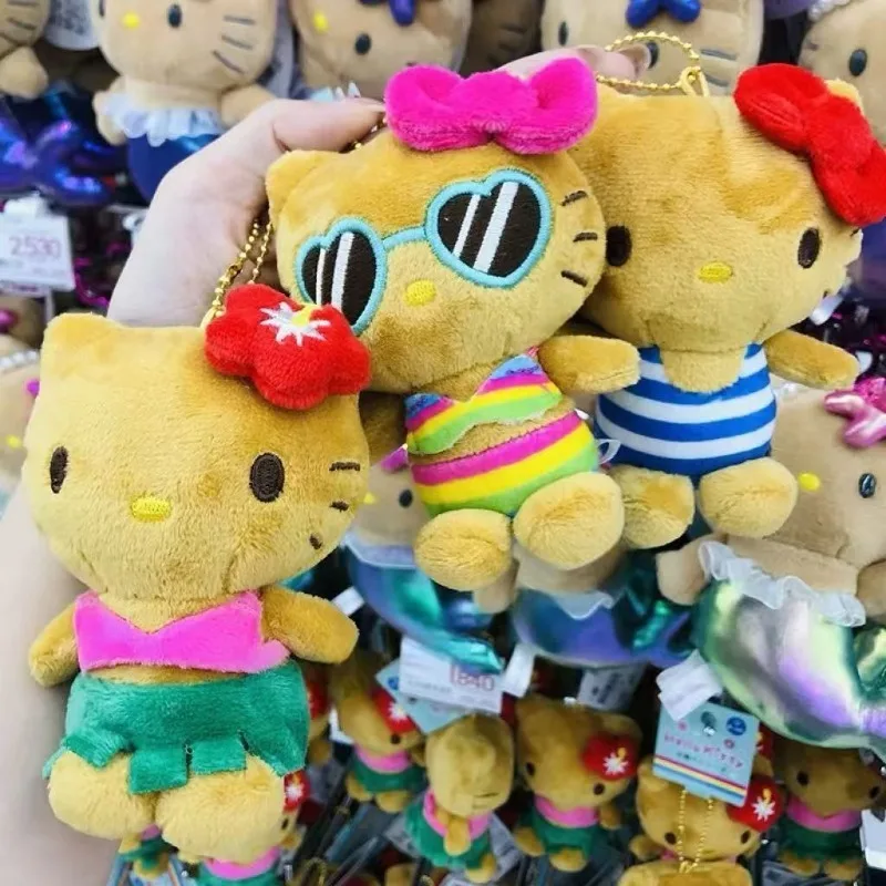 Sanrio 10CM  Hello Kitty Bikini Doll Keychain Pendant  sunglasses holiday Dark skin Kitty KT Stuffed Kawaii Plushies Bag charm