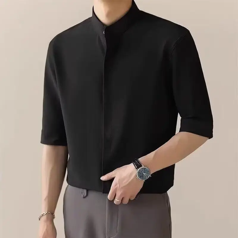 

ort Sve Slim Fit Men's irt New Chinese Sle Summer Faion Korean Version No Ironing f Sve irt for Men