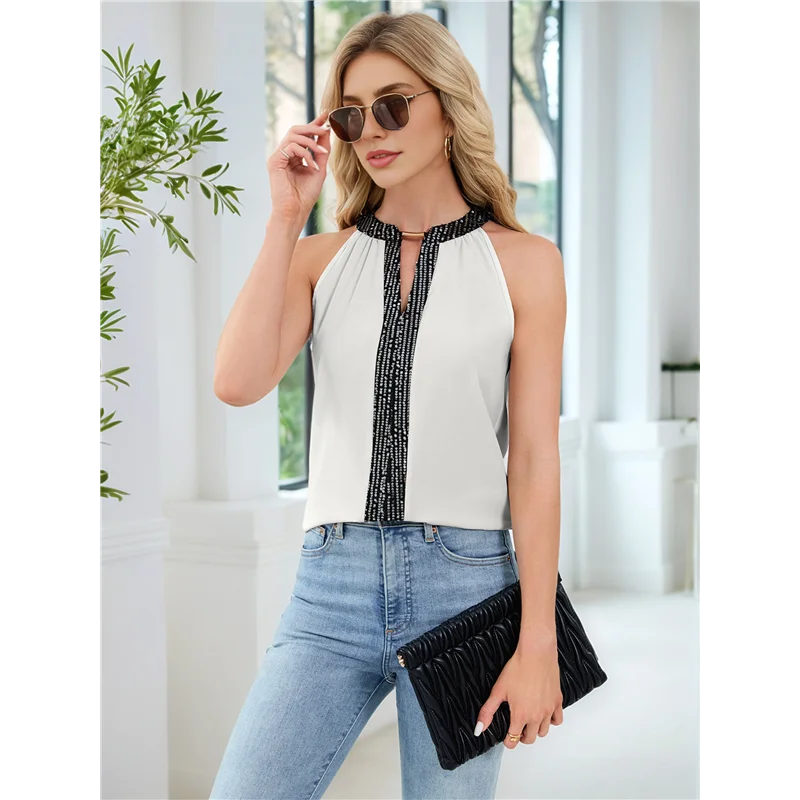 

AG-Women's Chiffon V-Neck Halter Sleeveless Shirt Tops Office Work Shirt