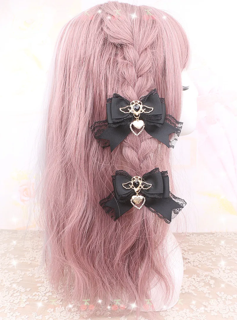 1 คู่น่ารักปีกผมคลิป MINE Series Y2K Loria ริบบิ้นลูกไม้ Hairpins Lolita สาว Kawaii อุปกรณ์เสริมผม Larme Kei