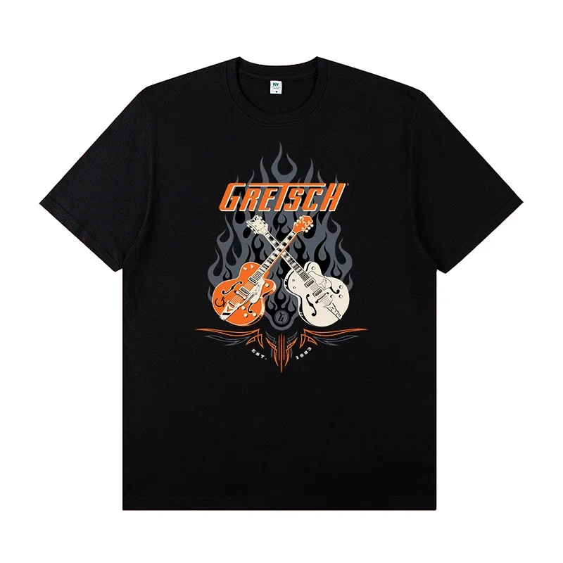 Gretsch Electric Guitar Instrument Peripheral T-shirt Short Sleeve Rock Band Lead Singer Practice Costume Casual T-shirt