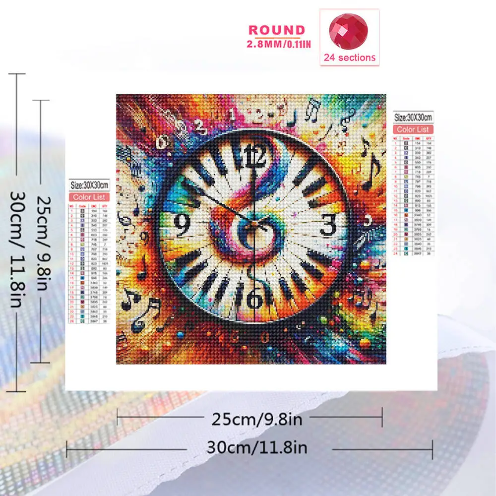 HUACAN Diamond Painting Landscape Piano Clock Rhinestone Pictures Diamond Mosaic Music Note Embroidery Scenery Wall Decoration