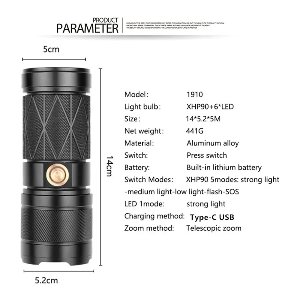 Imagem -06 - Led Lanterna Dupla Cabeça Xhp90 Super Brilho Impermeável Recarregável Zoomable Tocha Luz de Trabalho Holofote Projector Mais Novo