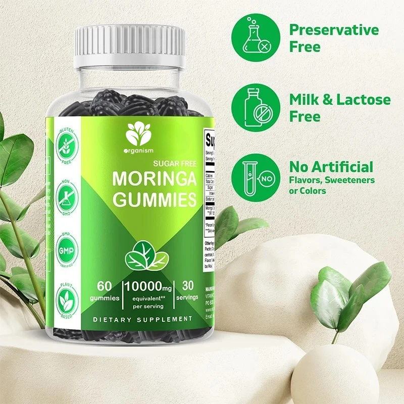 Caramelle gommose Moringa senza zucchero - equivalenti a 10.000 milligrammi per porzione (da 200 milligrammi estratto 50:1) -60 capsule