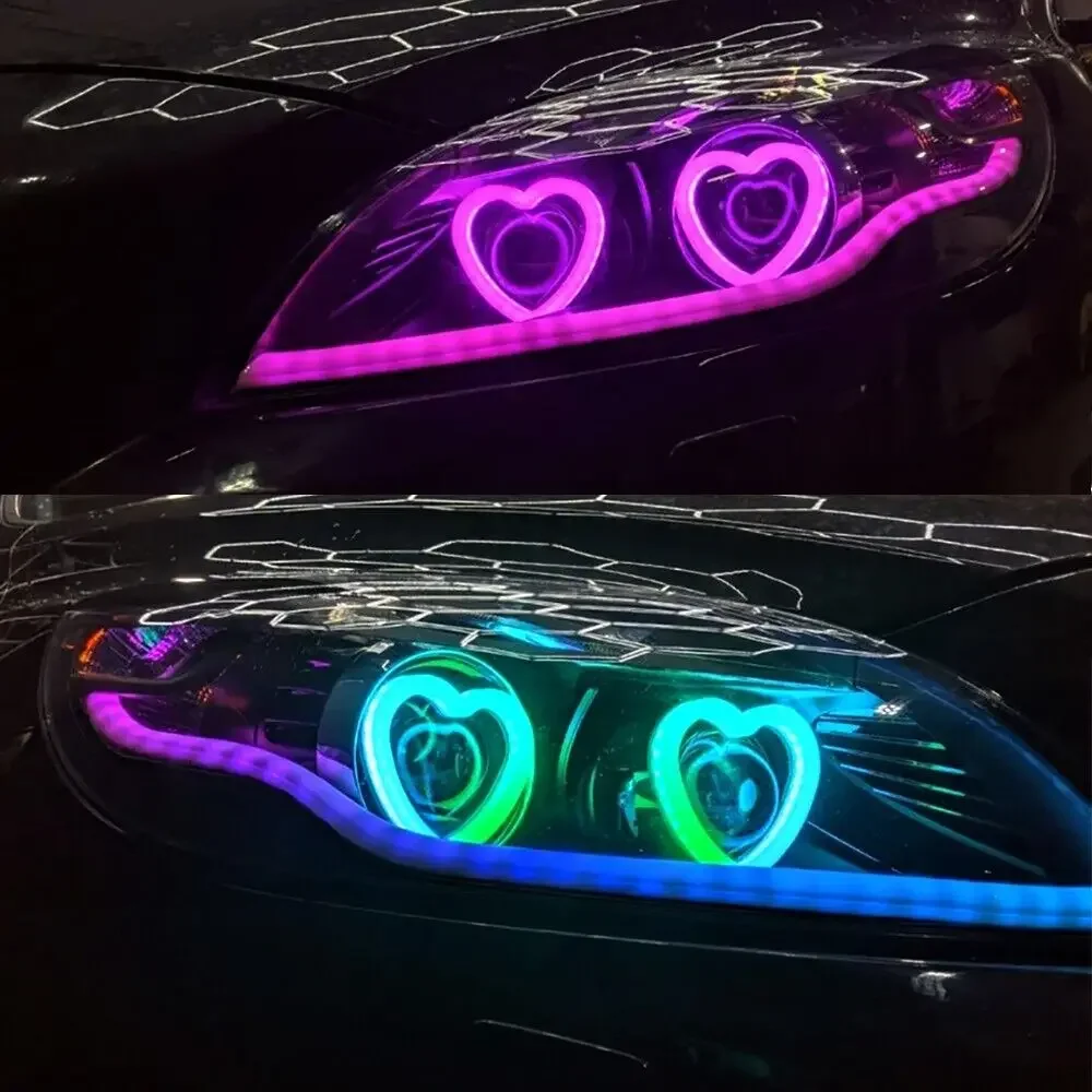 Angel Eyes RGB Heart Halo Ring with Bluetooth Remote Control Dynamic Angel Eyes Halo Ring LED DRL Turning Signal Car Accessory