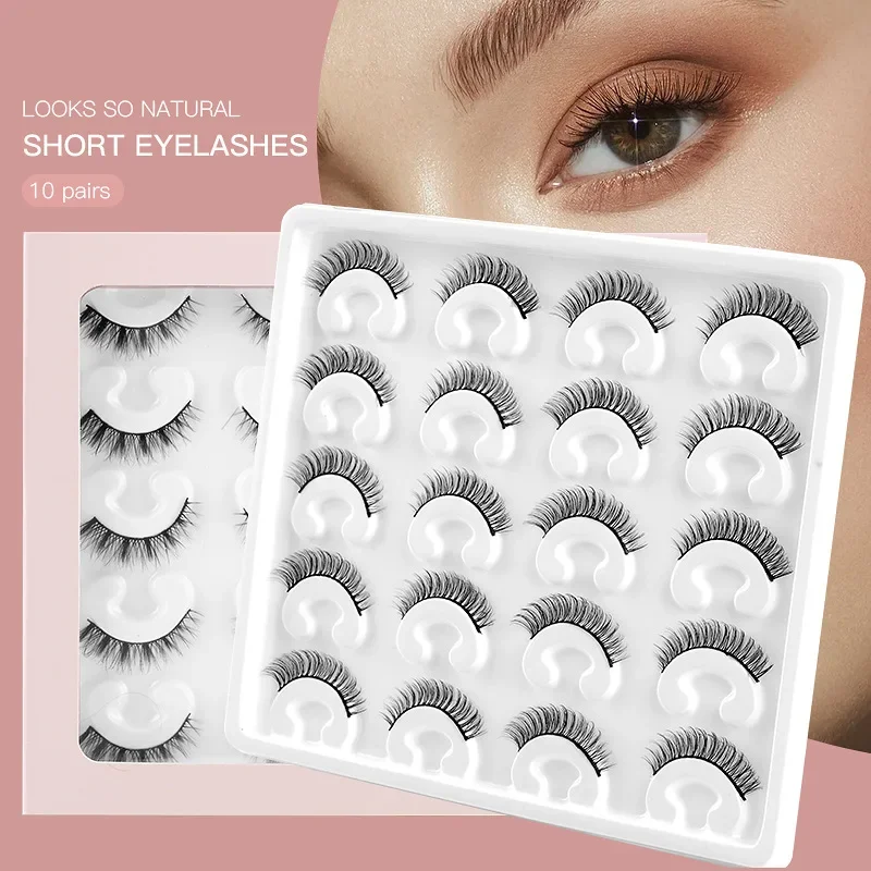 10 Pairs of New Products, False Eyelashes Imitation Mink Hair Curled Dense Simulation, Natural Short Eyelashes, Spot Wholesale.