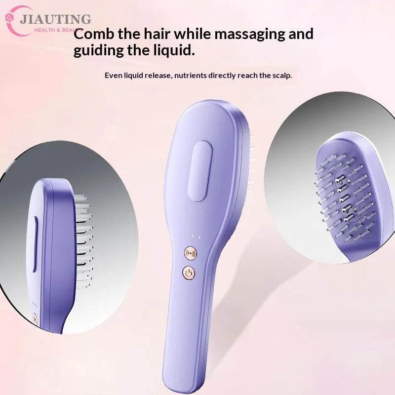Light Purple Electric Hair Growth Massage Comb Hair Oil Dispenser Red Blue Light Therapy High Frequency Vibration Scalp Massager