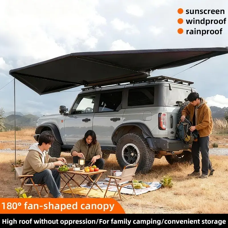 

Factory Design 180° Car Side Fan Shaped Side Tent Quick Open High UV Protection and Waterproof Car Side Tent 2.5M