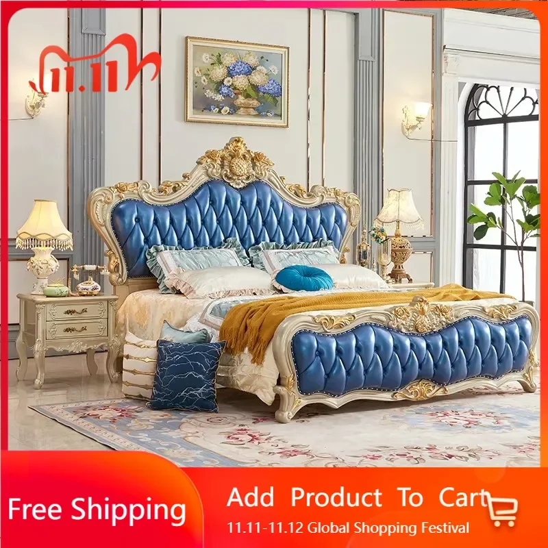 

Modern European Style Double Bed Modern American Wood Bedroom Queen Bed Frame Luxury Sleeping Bedroom Muebles Hotel Furniture