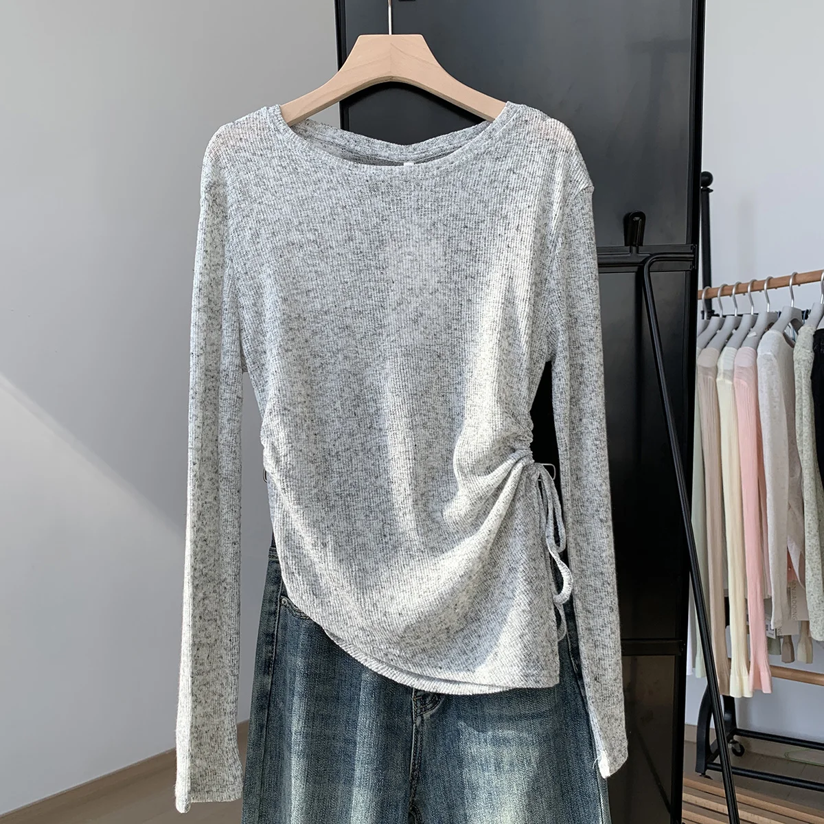 

Summer Thin Pure Color Knitted Sunade Cover up Women's Loose Semi-Transparent INS Sweet Spicy Uneven Waist Long Sve T-...