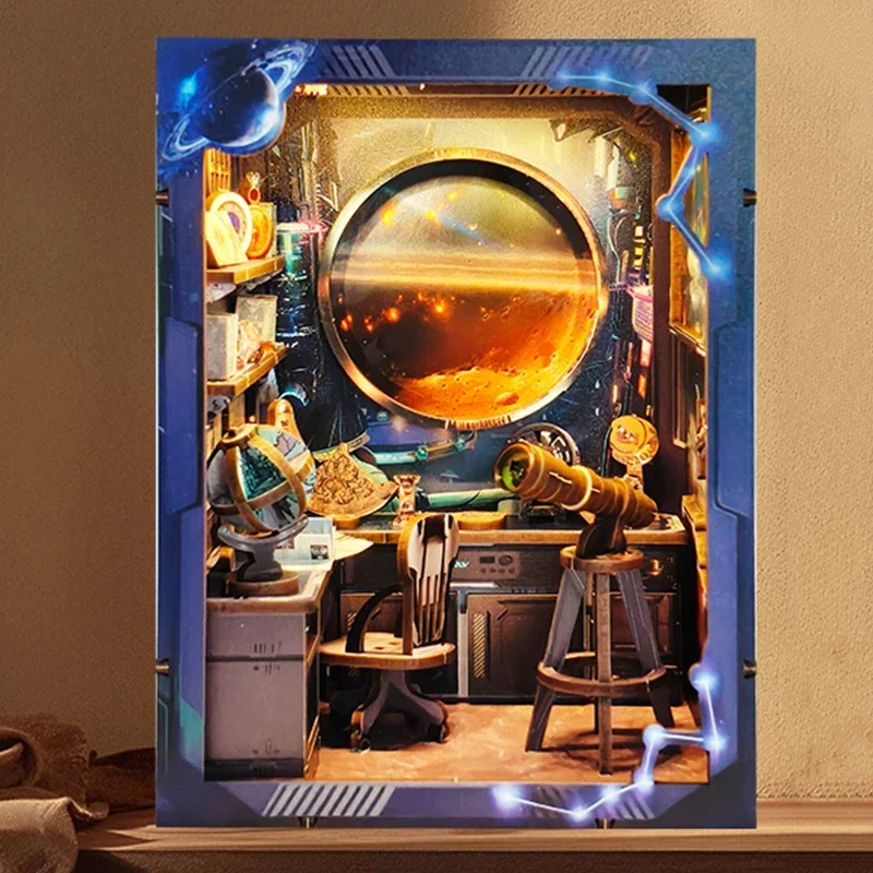 

Миниатюрные наборы моделей, Институт астрономии, сделай сам, деревянная книжная полка-уголок, подставка для книг с подсветкой, книжная полка для друзей, подарки на день рождения