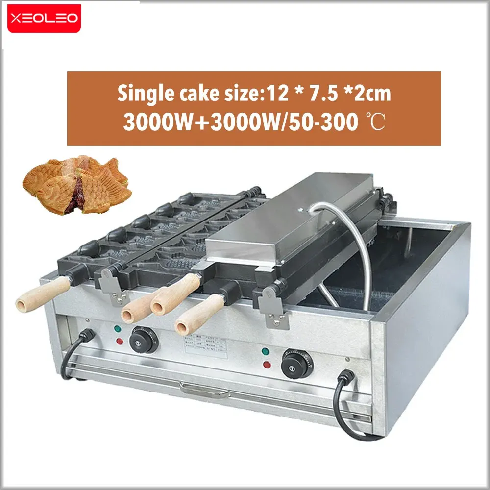 XEOLEO 3000W Electric Taiyaki Machine Fish Shape Waffle Maker 10Pcs Cake Machine 2-Plate Waffle Machine With Temperature Control