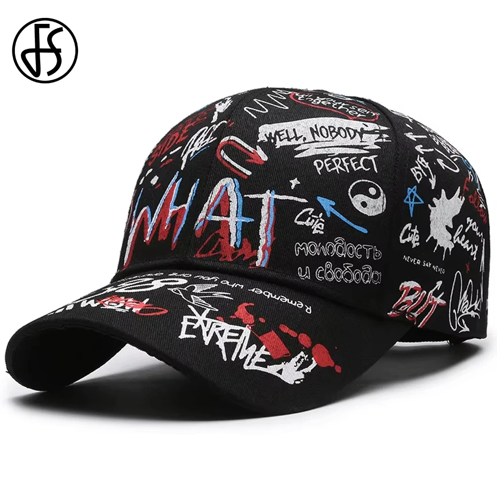 

FS Trendy Graffiti Hip Hop Baseball Caps For Men Streetwear Women Cap Black Red Brand Letter Trucker Hats Gorras Hombre 2025