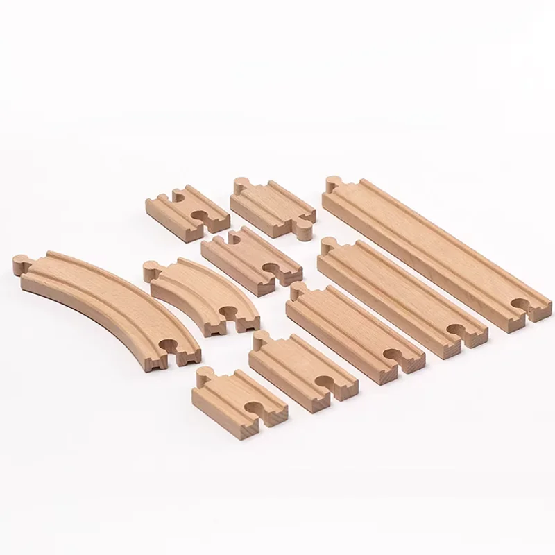 Wooden Train Track Accessories Straight Rail Curved Track Building Blocks Train Track Toy for Boys Girls Aged 3-6