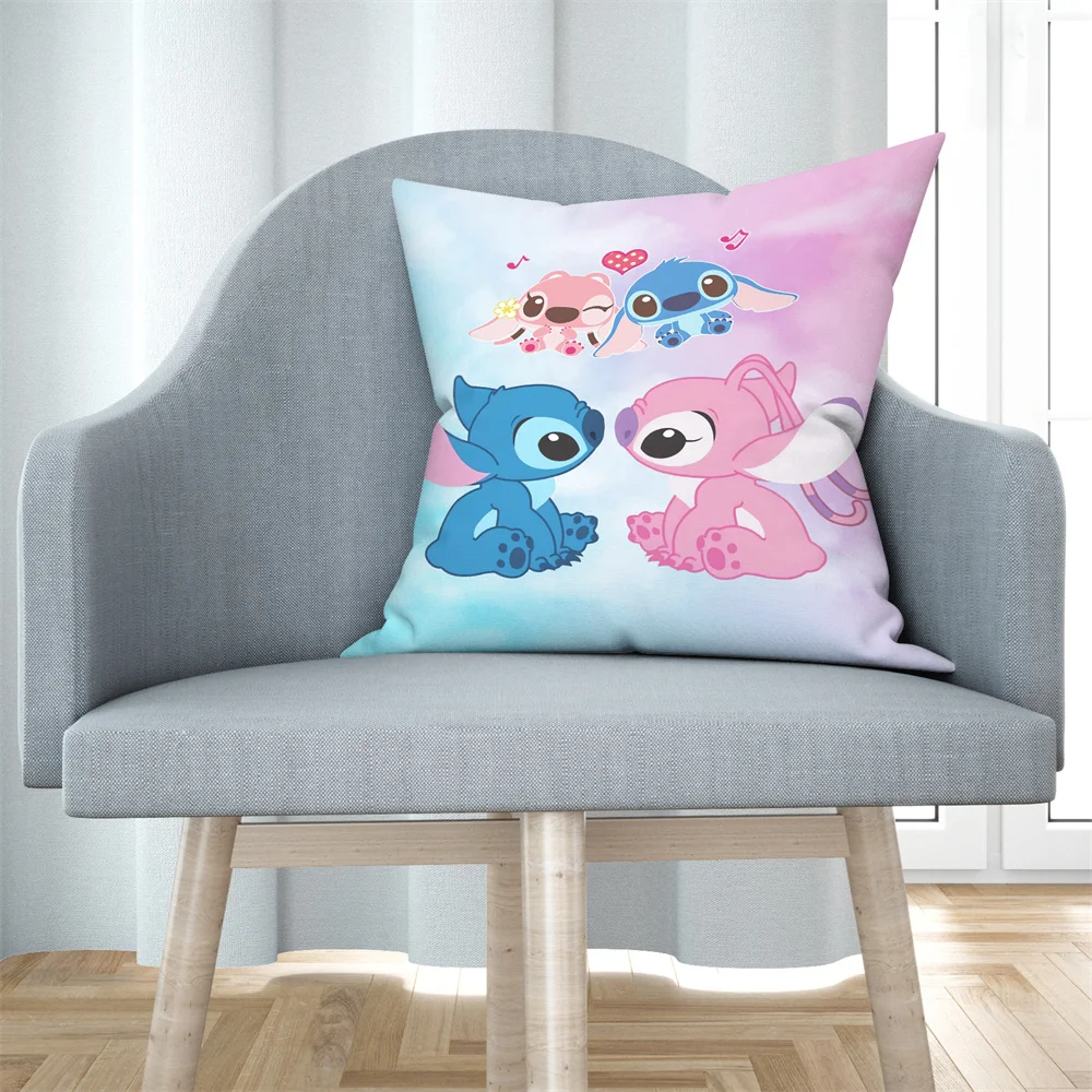 Stitch Children Pillowcase Decorative Cartoon Anime Pillow Home Pillowcase Hotel Sofa Cushion Cover Peach Skin Velvet 45x45cm