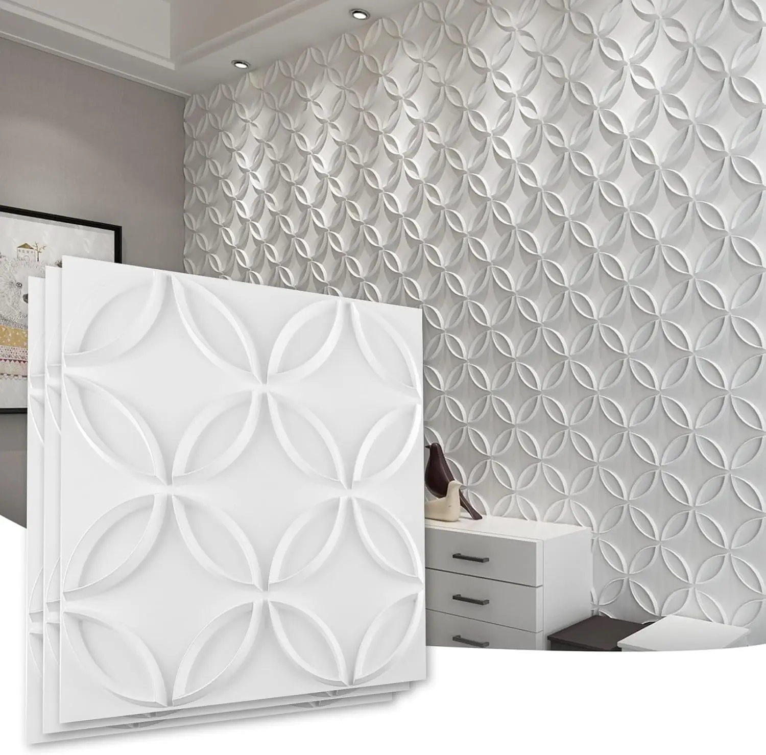 Blanco Paneles 3D, Paneles de Pared 3D para Hogar y Oficina (12 Piezas/3 ㎡ ）