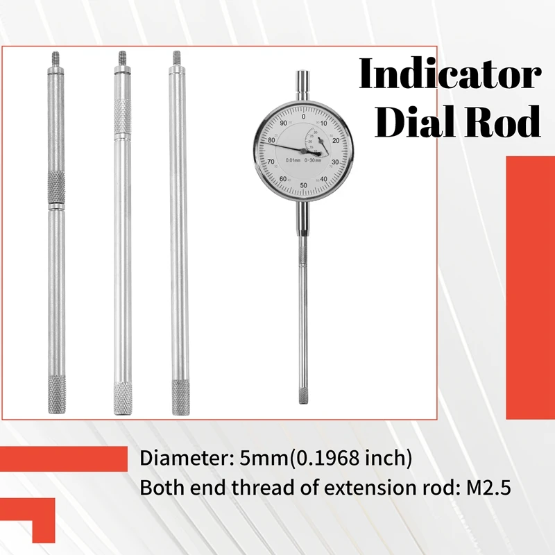 5Pcs Dial Digital Indicator HSS Indicator Dial Rod Extension Stem Rod Set M2.5 20 40 60 80 100Mm Electrical Equipments