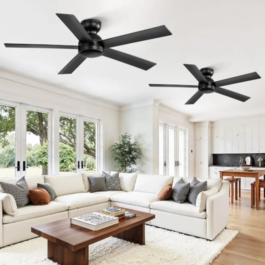 

2 Pack 48 Inch Low Profile Ceiling Fan No Light Black Ceiling Fan with 6-Speeds Quiet Reversible DC Motor Indoor Outdoor Ceilin
