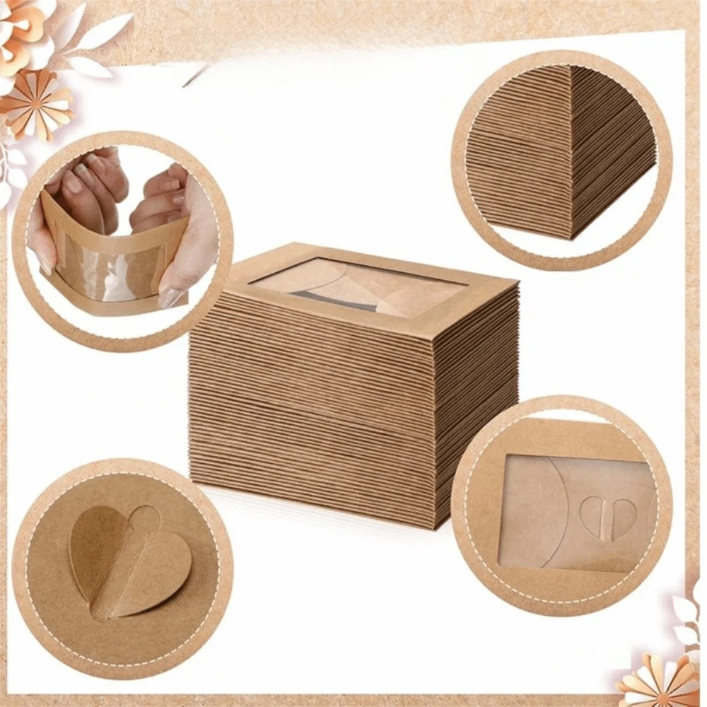 20pcs Rustic Clear Window Kraft Paper Envelope Heart Clasp Self Seal Clear Window Envelope DIY Card Envelope Greeting Card