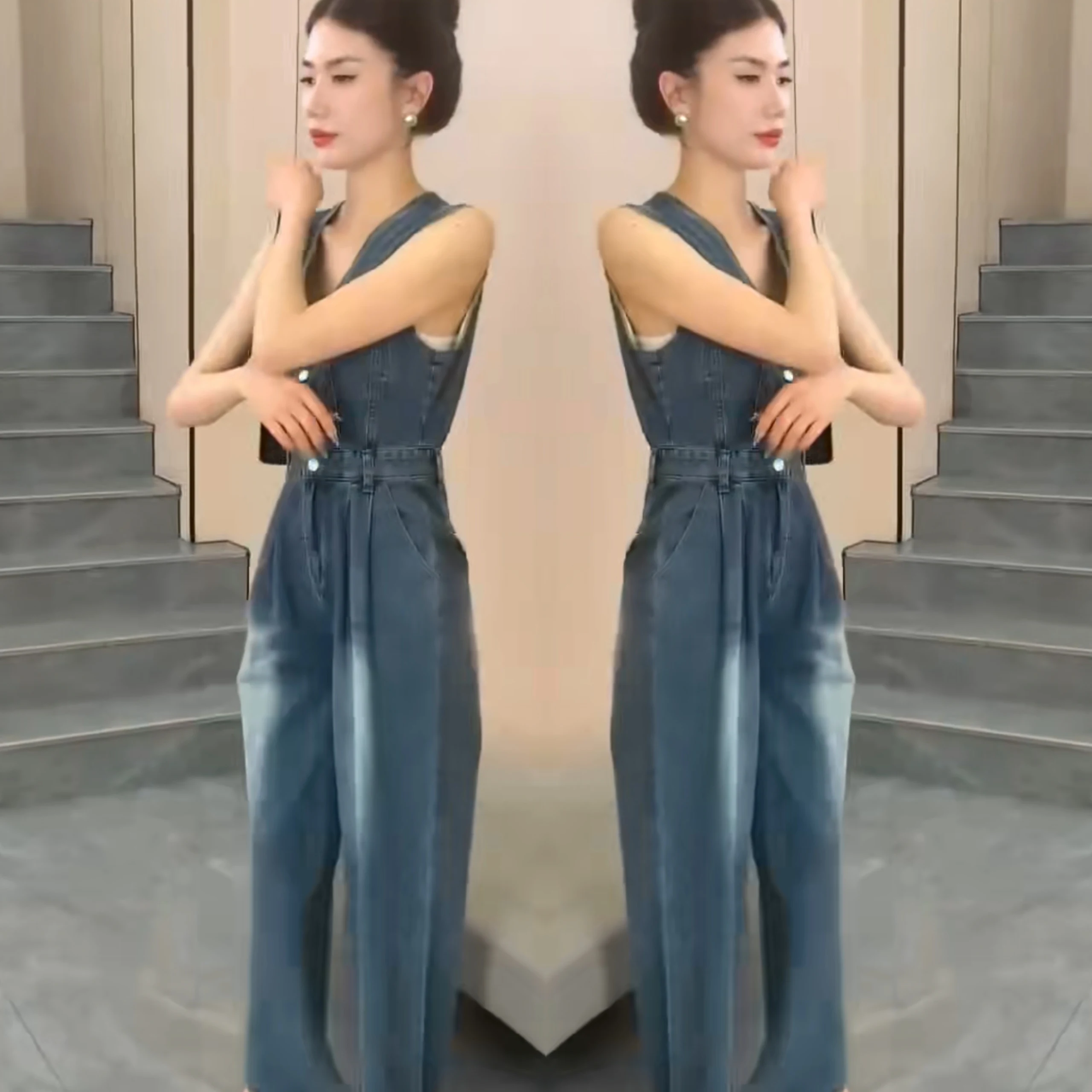 

Осень 202, модный джинсовый комбинезон с высокой талией, женский комбинезон, модные утягивающие европейские длинные брюки из полиэстера